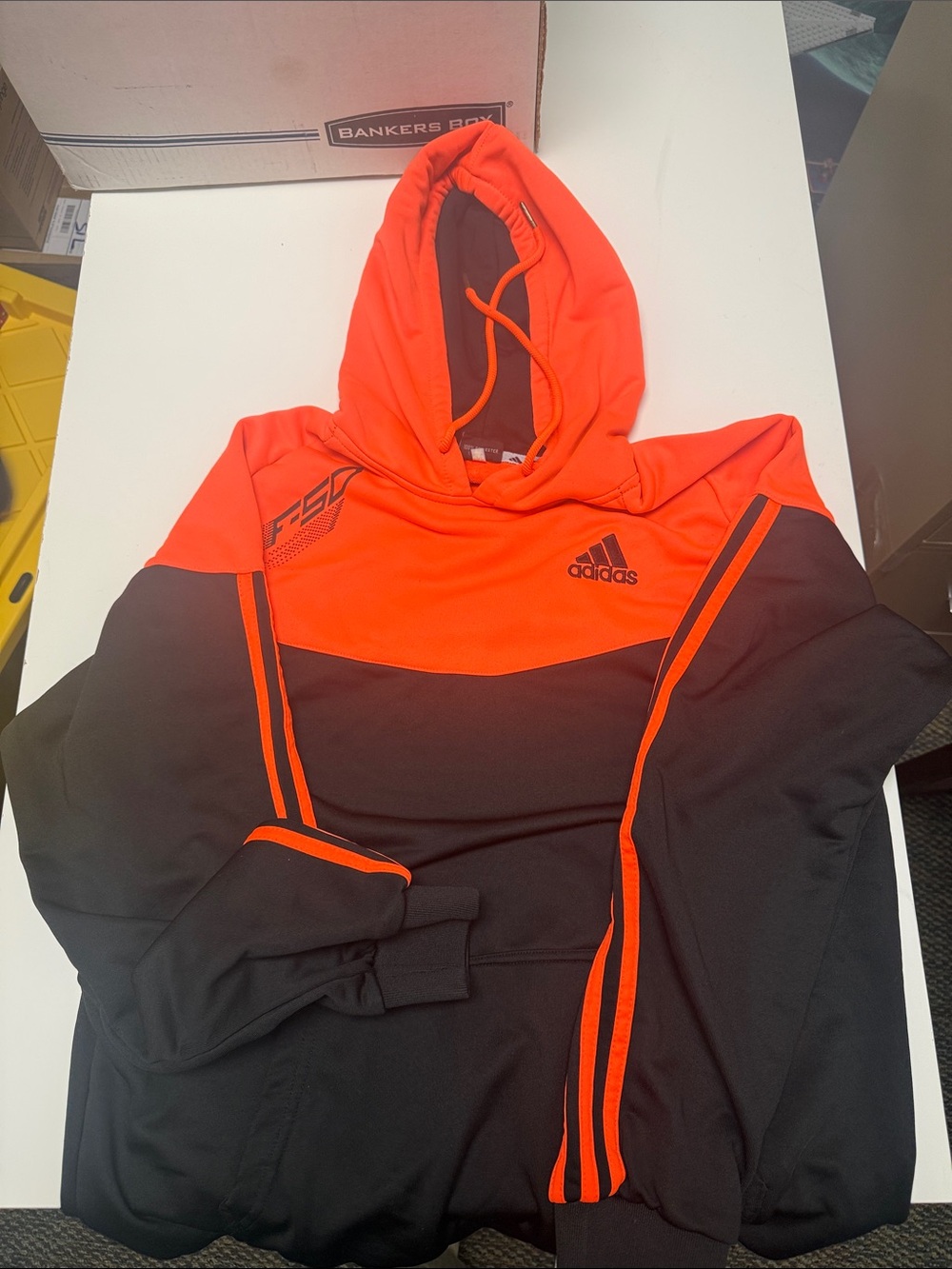 adidas Men’s Orange and Black Crewneck Hoodie Pullover